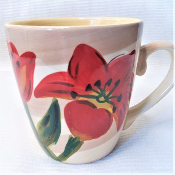 Honolulu Red Flowers Mug Coffee Hand Painted Cup Hibiscus Island Tropical Style - Picture 1 of 4